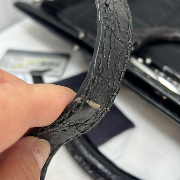 PRADA BLACK NYLON JACQUARD CROCODILE TRIM LARGE SHOPPING SHOULDER BAG - Picture 10 of 16